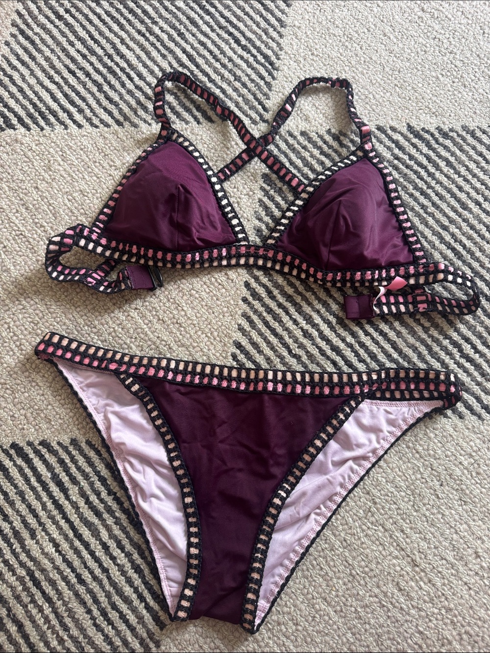 vintage victoria’s secret Women’s Plum Crochet-Trim Bikini Set